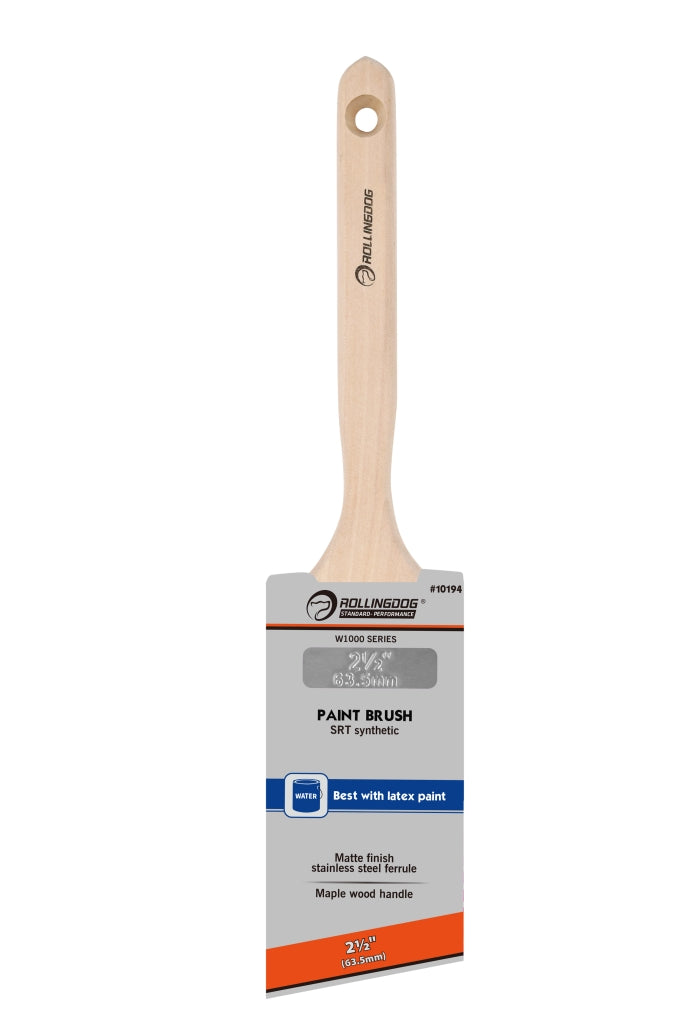 ROLLINGDOG USA W1000 Series Long-Handle Angular Paint Brushes | SRT Synthetic Bristles with Maple Wood Handle (Multiple Si...