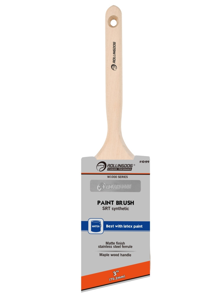 ROLLINGDOG USA W1000 Series Long-Handle Angular Paint Brushes | SRT Synthetic Bristles with Maple Wood Handle (Multiple Si...