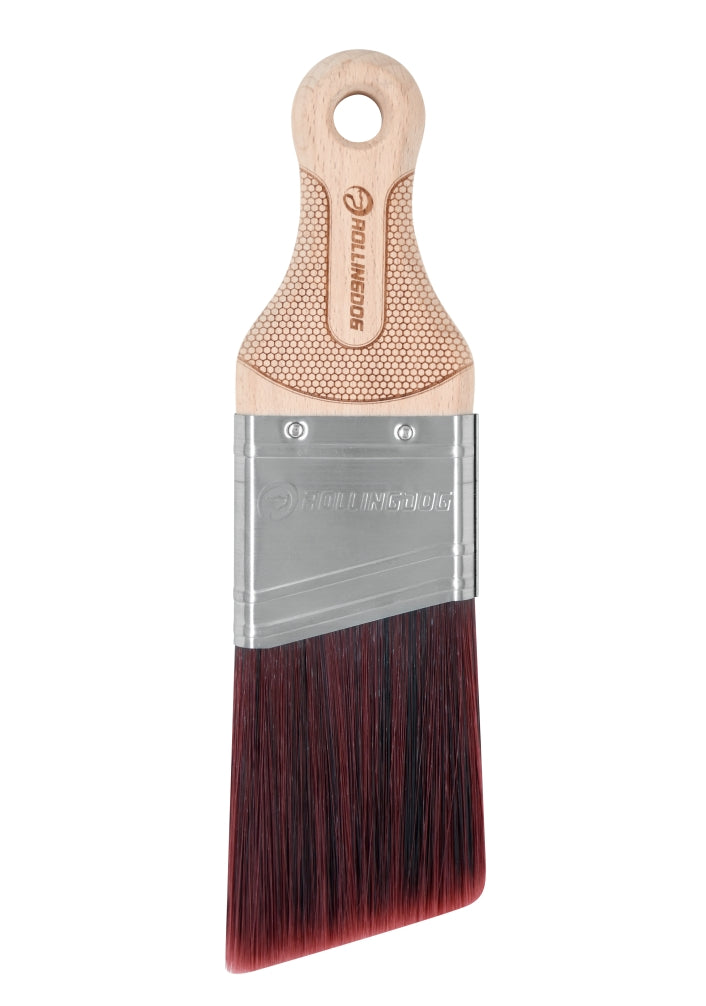 10327-Close-up of 2 inch professional paint brush with tapered filaments and engraved handle