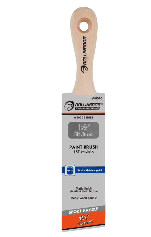 10540-1 1.5 inch angular paint brush with short maple handle and stainless steel ferrule