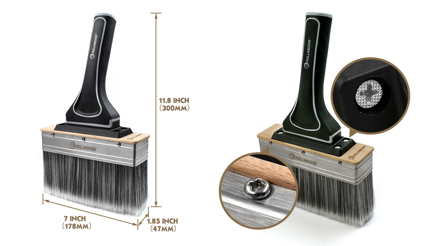 Deck Paint brush with measurements on a white background