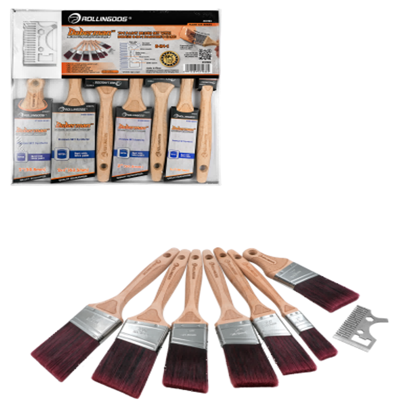ROLLINGDOG USA 8PC Paint Brush Set – Flat & Angular Brushes with 8-in-1 Painter’s Card | Pro Tool Haus