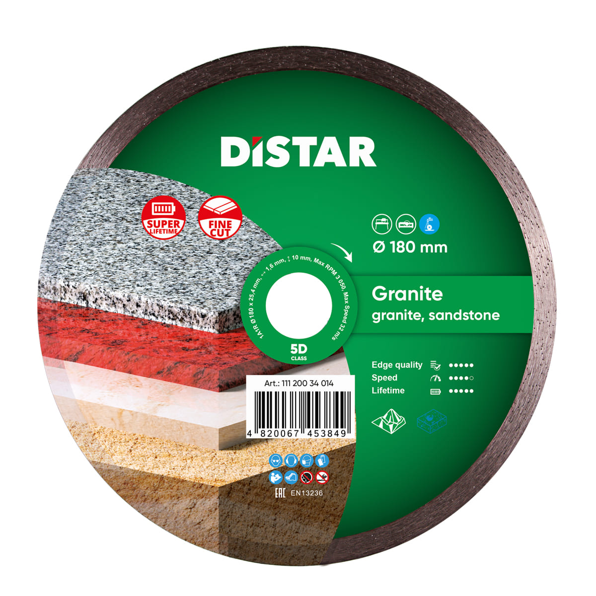 Disc wheel with Distar branding and specifications on a white background