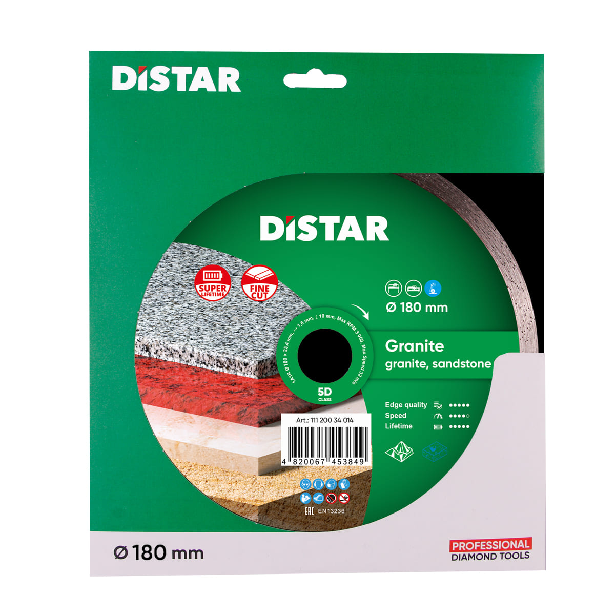 Distar diamond cutting disc packaging with green background