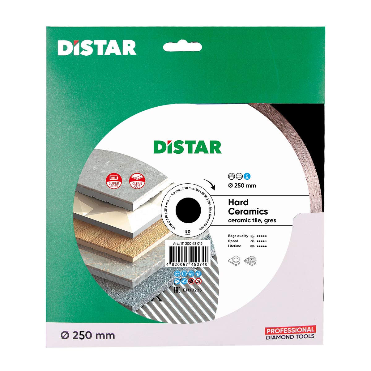 Distar diamond blade packaging for hard ceramics on a white background