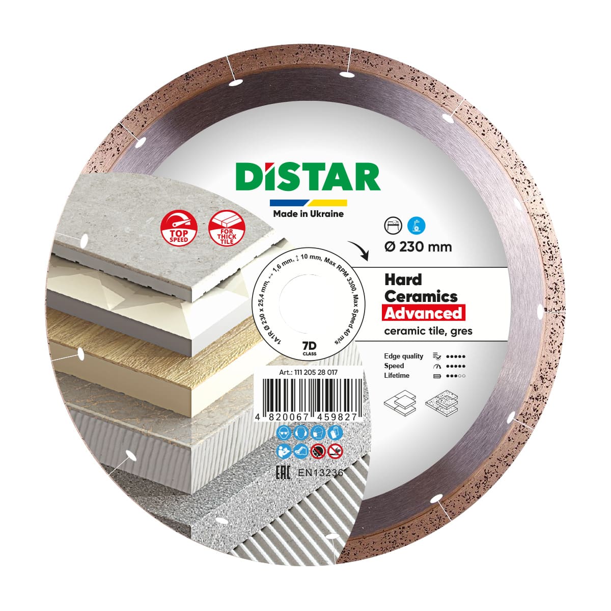 Diamond blade for hard ceramics with Distar branding on a white background