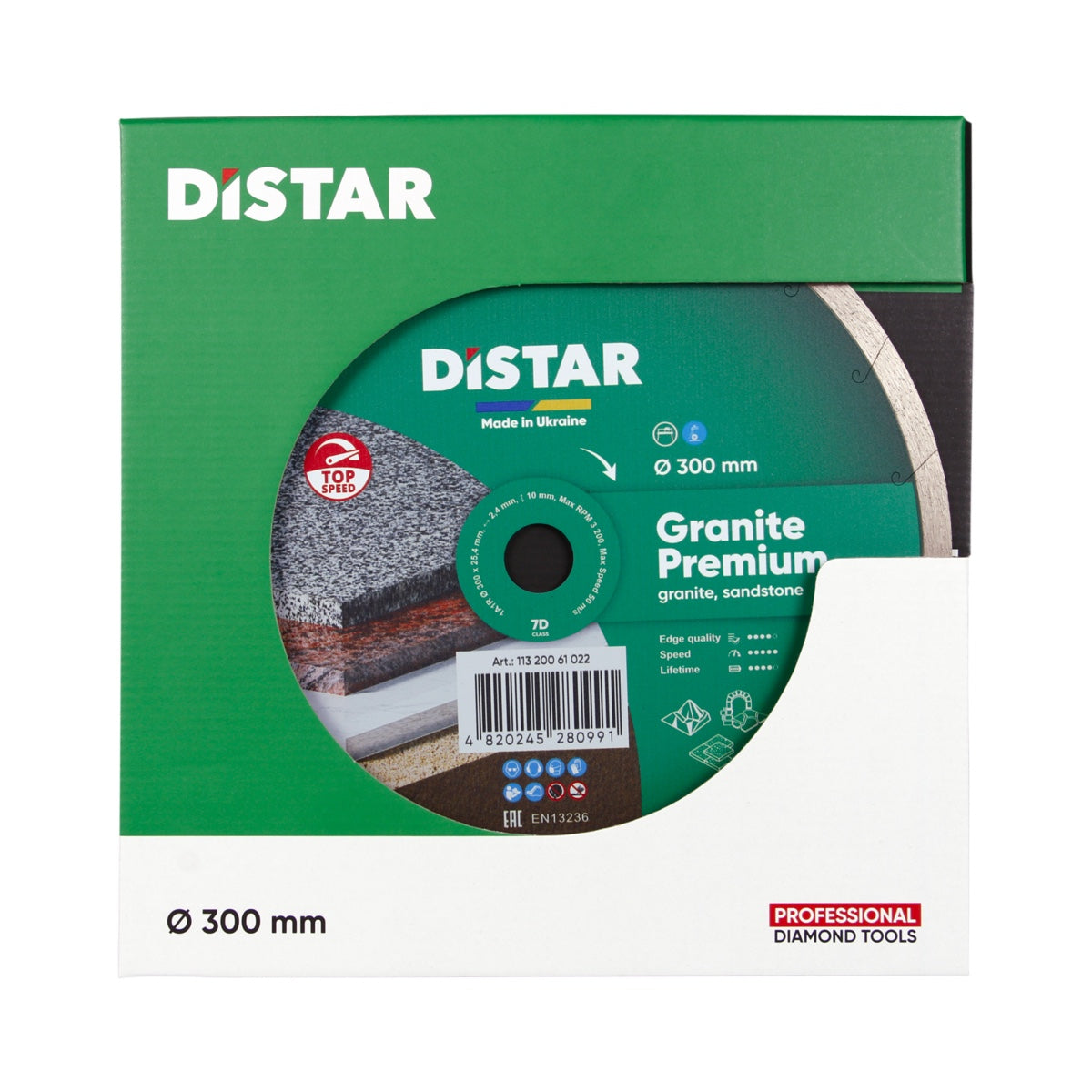 Distar diamond blade packaging for granite on a white background