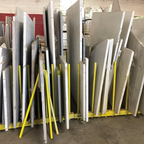 Weha 5' Yellow Heavy-Duty Remnant Rack | Application View | glass rack | Pro Tool Haus