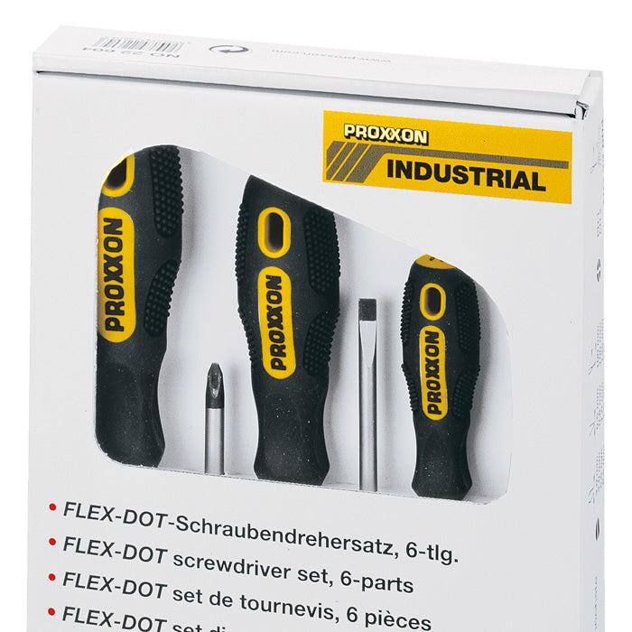 Proxxon FLEX-DOT 6-Piece Screwdriver Set — Ergonomic Two-Component Handle, Flat & Phillips (No. 22604)