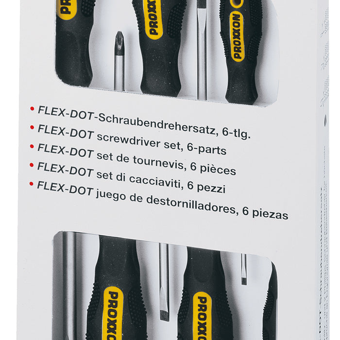 Proxxon FLEX-DOT 6-Piece Screwdriver Set — Ergonomic Two-Component Handle, Flat & Phillips (No. 22604)