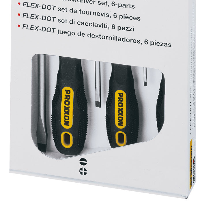 Proxxon FLEX-DOT 6-Piece Screwdriver Set — Ergonomic Two-Component Handle, Flat & Phillips (No. 22604)
