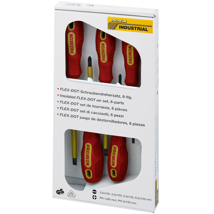 Proxxon FLEX-DOT 6-Piece VDE Insulated Screwdriver Set — 1,000V AC Rated, Flat & Phillips (No. 22630)
