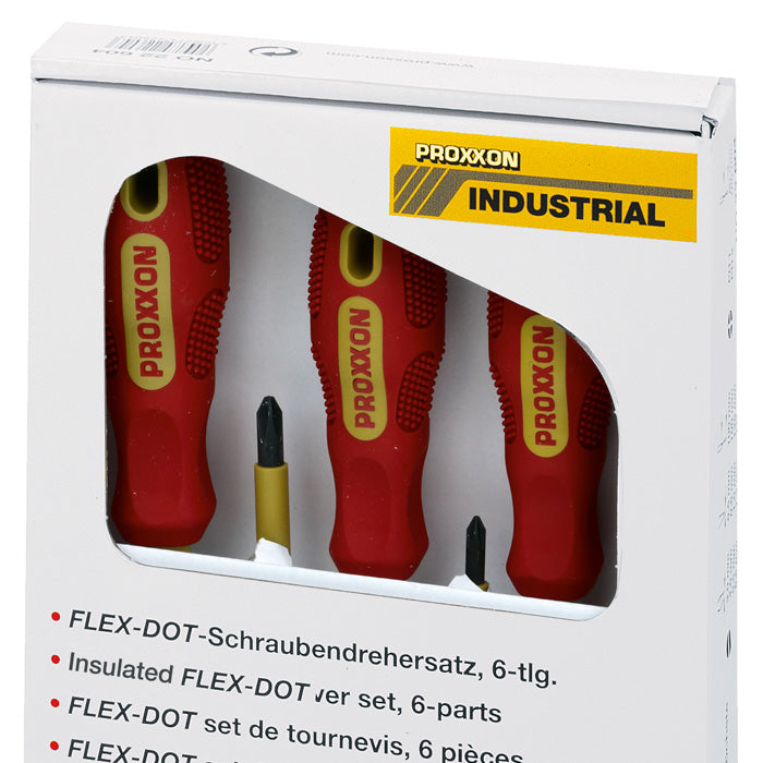 Proxxon FLEX-DOT 6-Piece VDE Insulated Screwdriver Set — 1,000V AC Rated, Flat & Phillips (No. 22630)