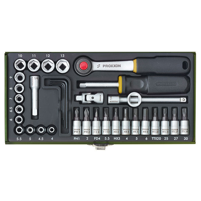 Proxxon 36-piece precision engineer's set with 1/4" ratchet | Detail View | proxxon socket set | Pro Tool Haus