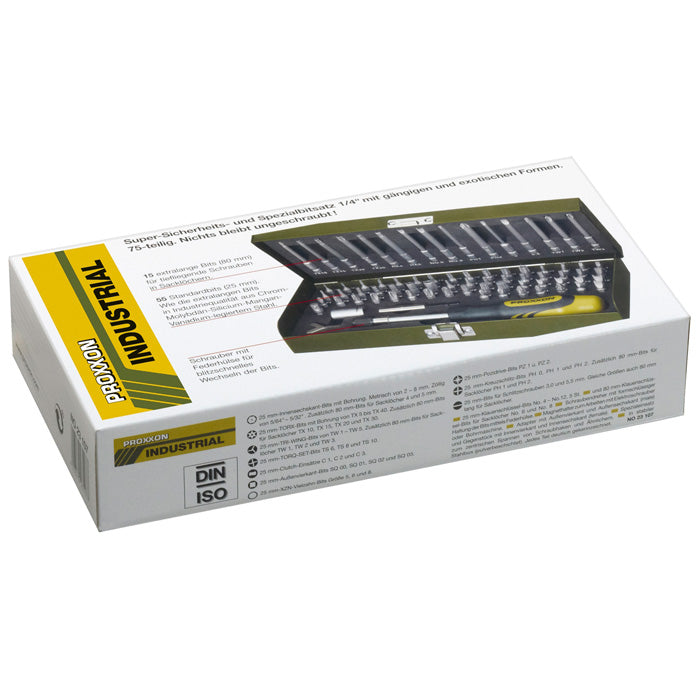 Proxxon 75-Piece Super Safety & Specialty Bit Set — 1/4" Drive, TX, Allen, Tri-Wing, XZN & More (No. 23107)