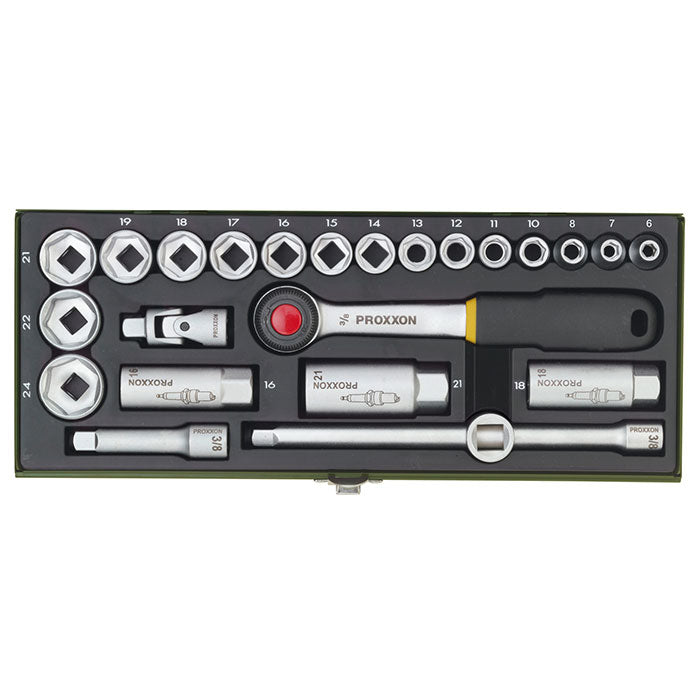 Proxxon 24-piece compact socket set with 3/8" ratchet | Detail View | proxxon socket set | Pro Tool Haus