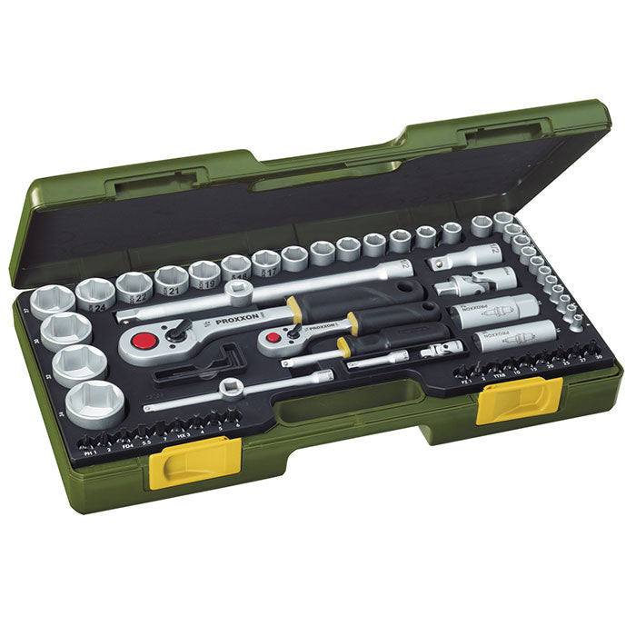 Proxxon 65-piece complete set with 1/4" and 1/2" baton ratchets | proxxon socket set | Pro Tool Haus