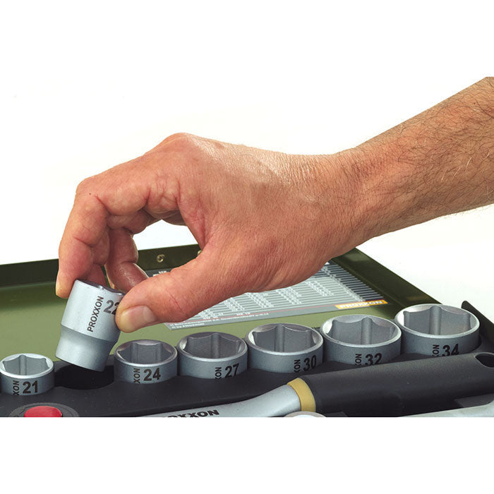 Proxxon 65-piece complete set with 1/4" and 1/2" baton ratchets | Application View | proxxon socket set | Pro Tool Haus