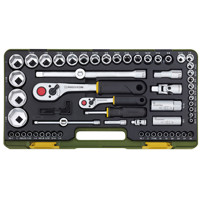 Proxxon 65-piece complete set for imperial sizes with 1/4" and 1/2" baton ratchets | Detail View | proxxon socket set | Pr...