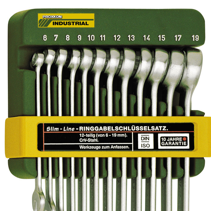Proxxon SlimLine Combination Spanner Set with Holder — 12-Piece Metric, 6–19mm (No. 23820)