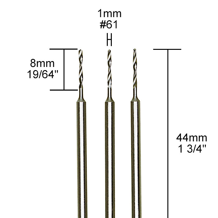 Proxxon Tungsten vanadium micro twist drills, 3 pcs., Ø 1/32" (1,0 mm) | Detail View | Pro Tool Haus
