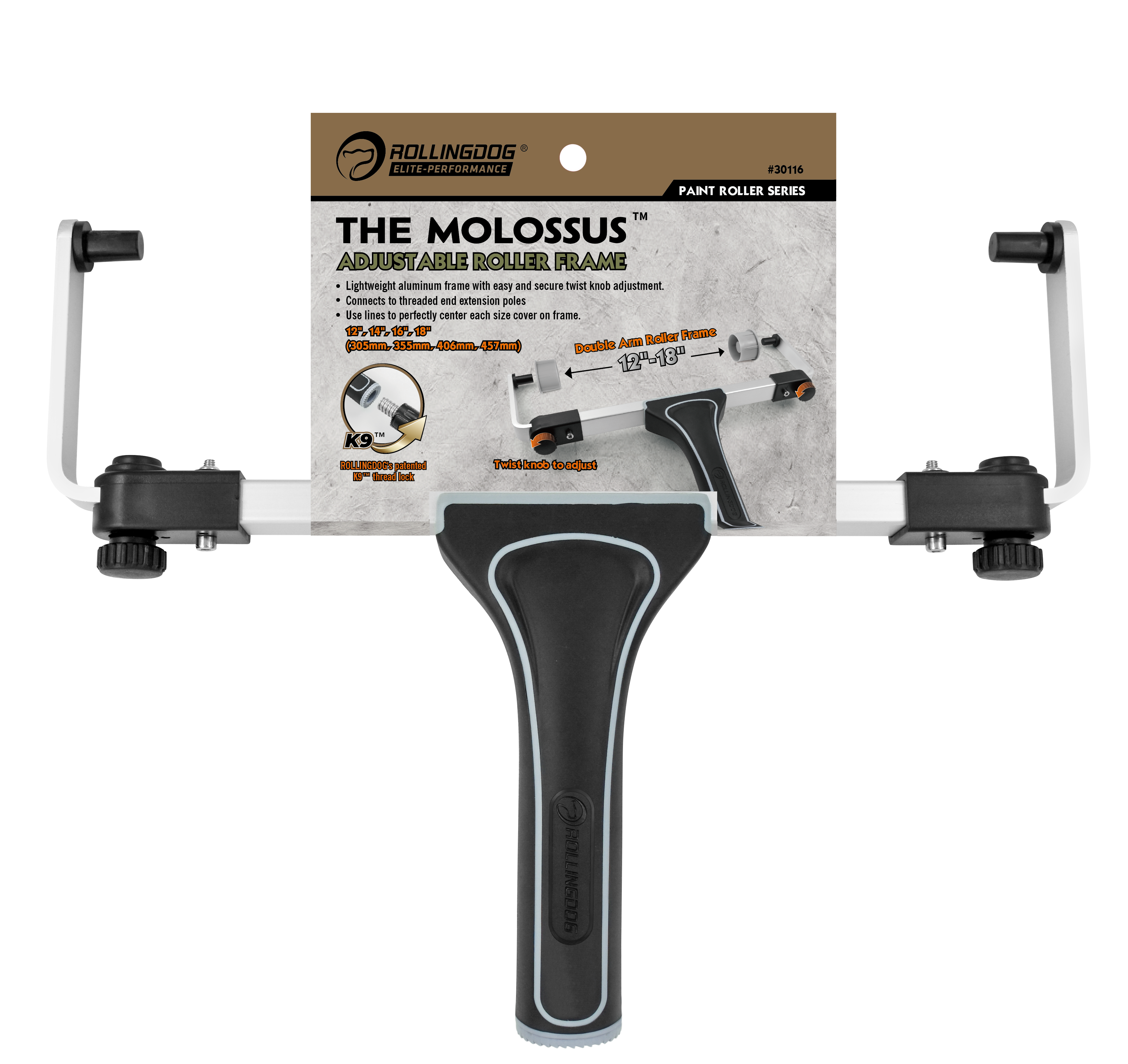 ROLLINGDOG USA K9™ 12"–18" Adjustable Roller Frame – Aluminum Frame with Thread Lock System | Detail View | Pro Tool Haus
