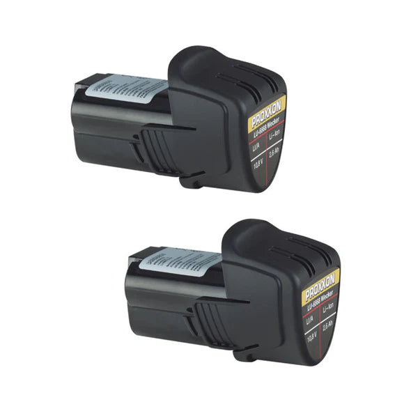 Two black cordless vacuum battery packs shown on a plain white background, one above the other. The batteries are branded PRECISION with a yellow and black label on the side.