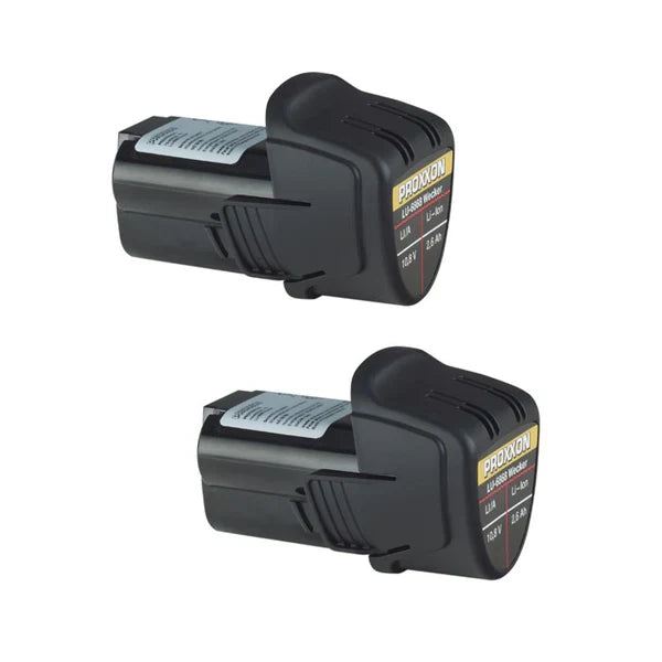 Two black cordless vacuum battery packs shown on a plain white background, one above the other. The batteries are branded PRECISION with a yellow and black label on the side.