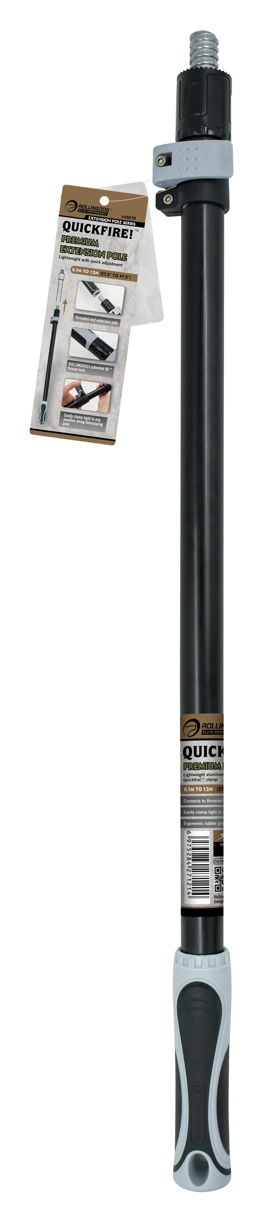 ROLLINGDOG USA K9™ Premium Extension Pole – 27.5" to 47.2" Adjustable Aluminum Pole with Thread Lock | Detail View | Pro T...