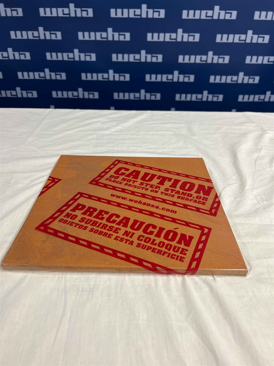 Weha Clear Countertop Protective Film - Caution Marked | In-Use View | bilingual print | Pro Tool Haus