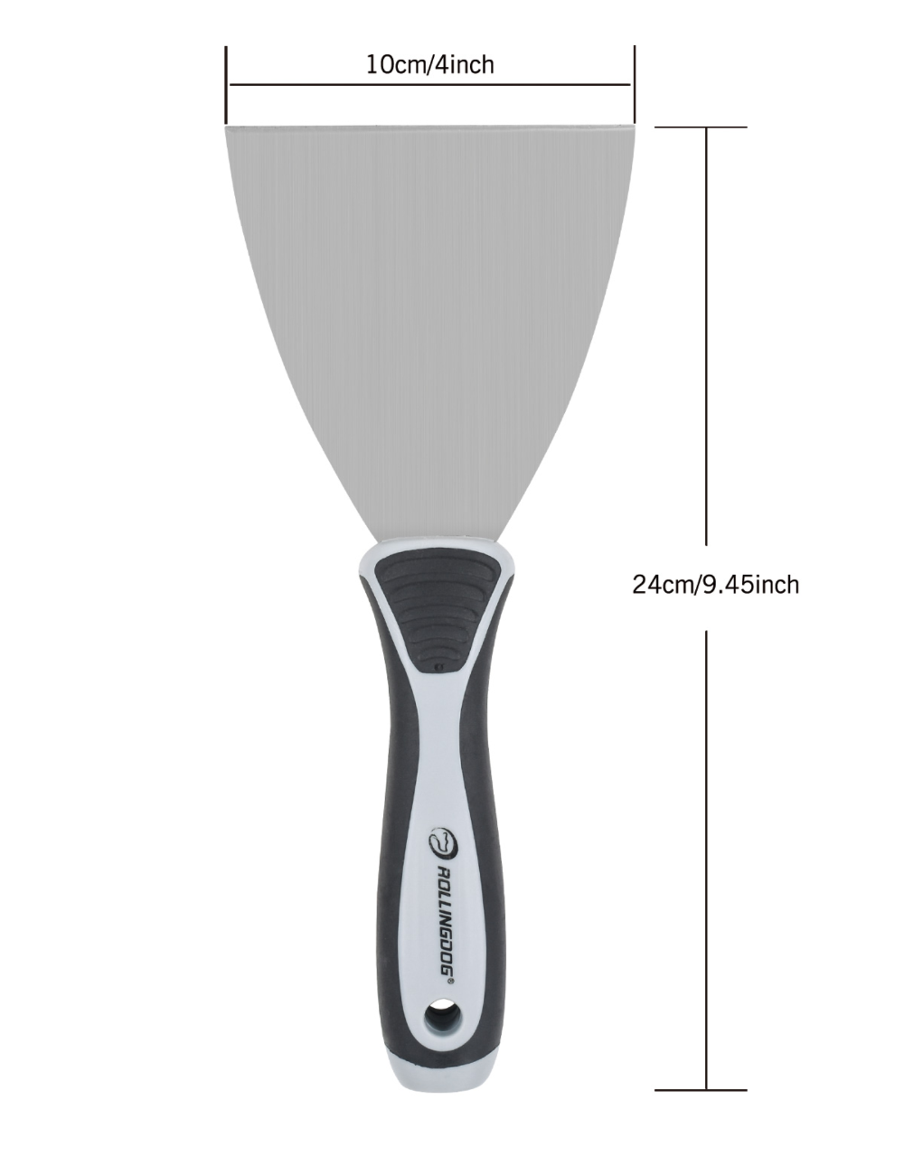 50005-3 Angled view of 4 inch drywall joint knife with flexible carbon steel blade