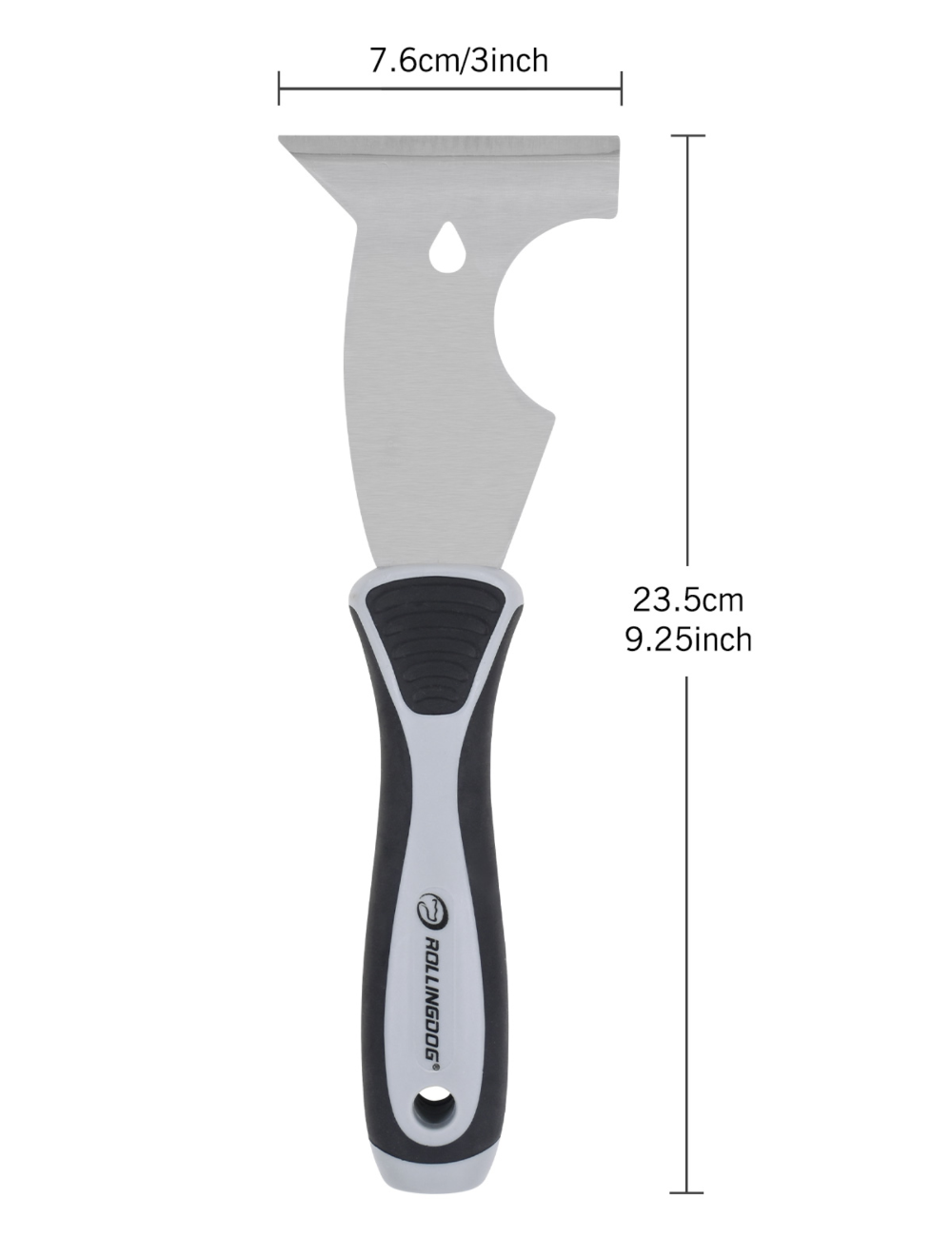 50008-dimensions of painter’s tool showing 3 inch carbon steel blade