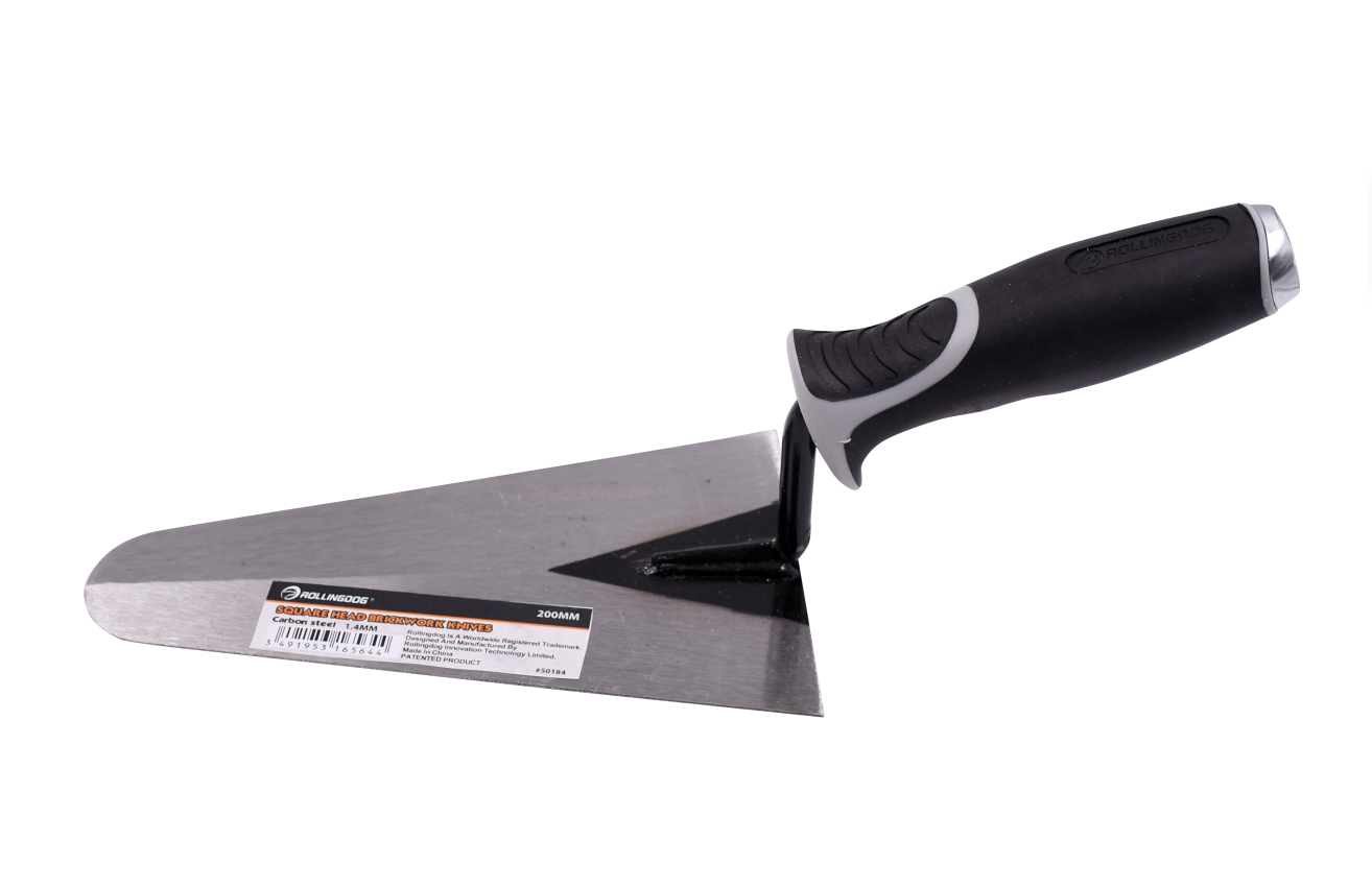 ROLLINGDOG USA 8" Round Point Trowel – Carbon Steel Plaster Mixing & Spreading Tool | Detail View | Pro Tool Haus
