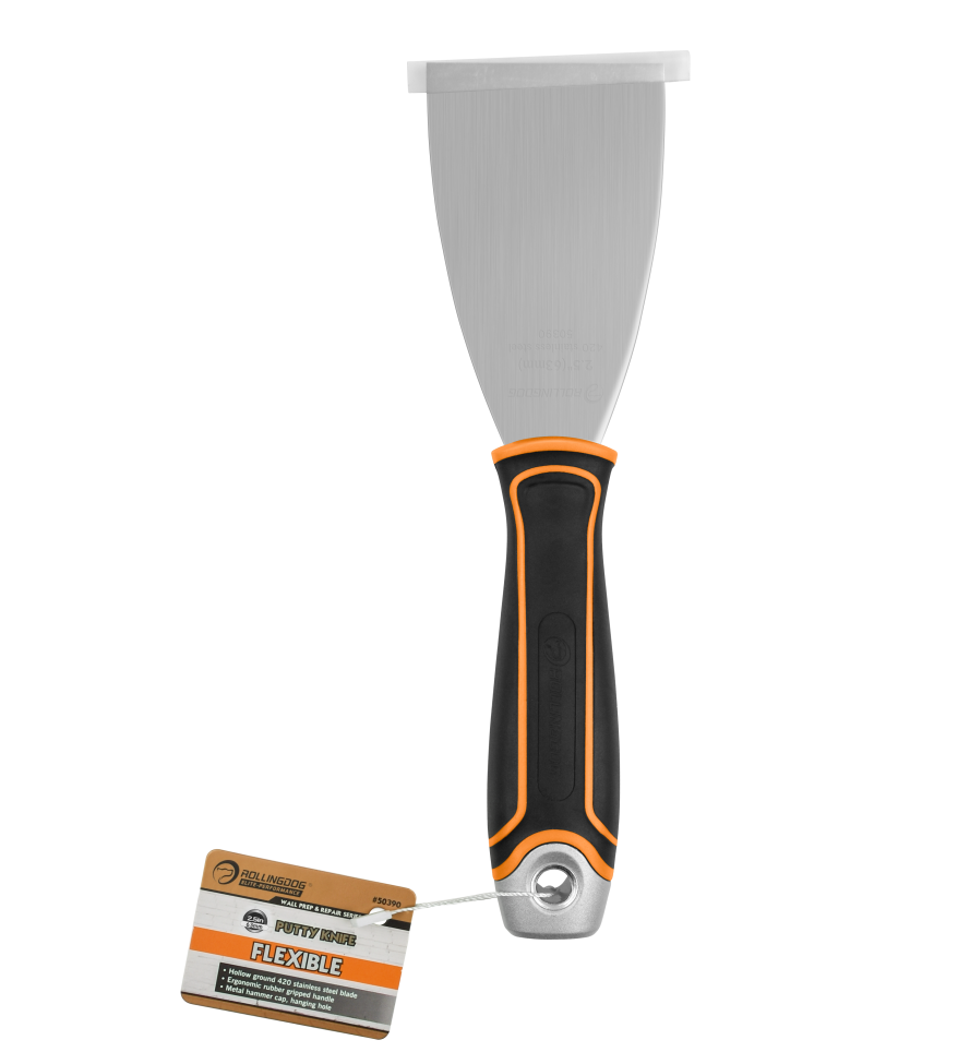 ROLLINGDOG USA GREYHOUND Series PRO-GRADE Putty Knives – Flexible Stainless Steel Blades (Multiple Sizes) | Close-up Detai...