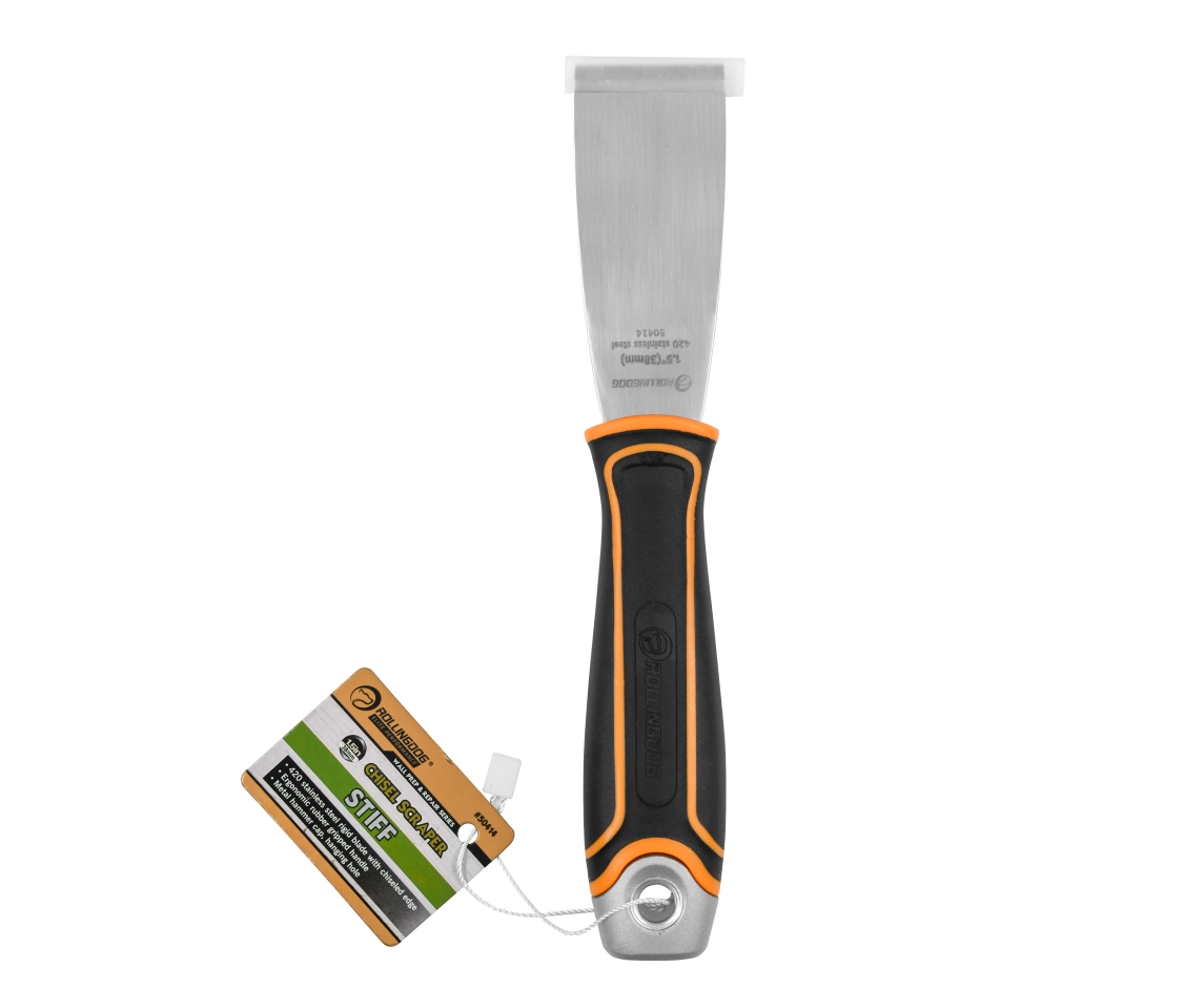 ROLLINGDOG USA 1.5" - 3″ Stiff Chisel Scraper – Stainless Steel Rigid Blade with Hammer Cap | Detail View | Pro Tool Haus