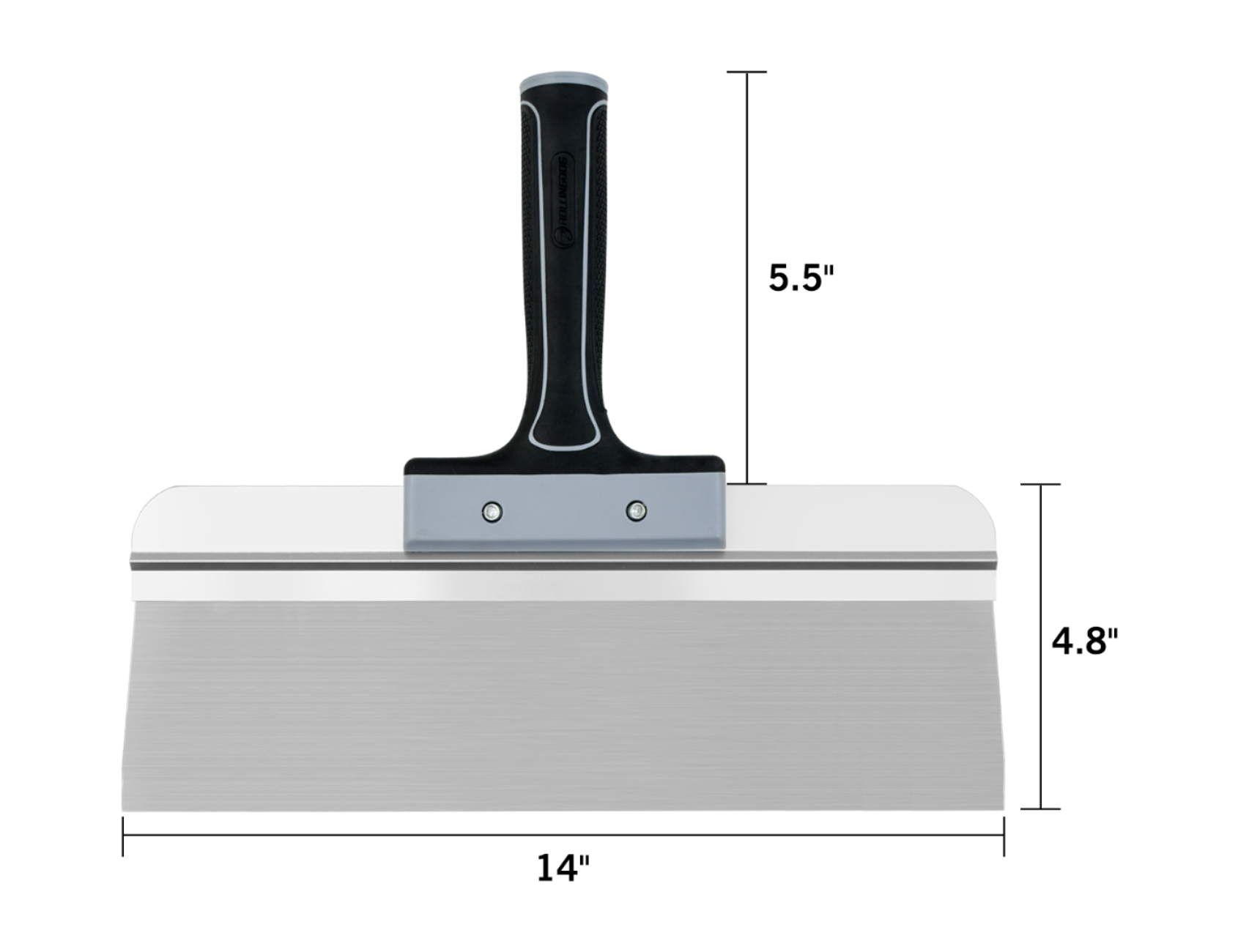 50502-Close-up of 13-inch taping knife with aluminum blade clip and stainless steel blade