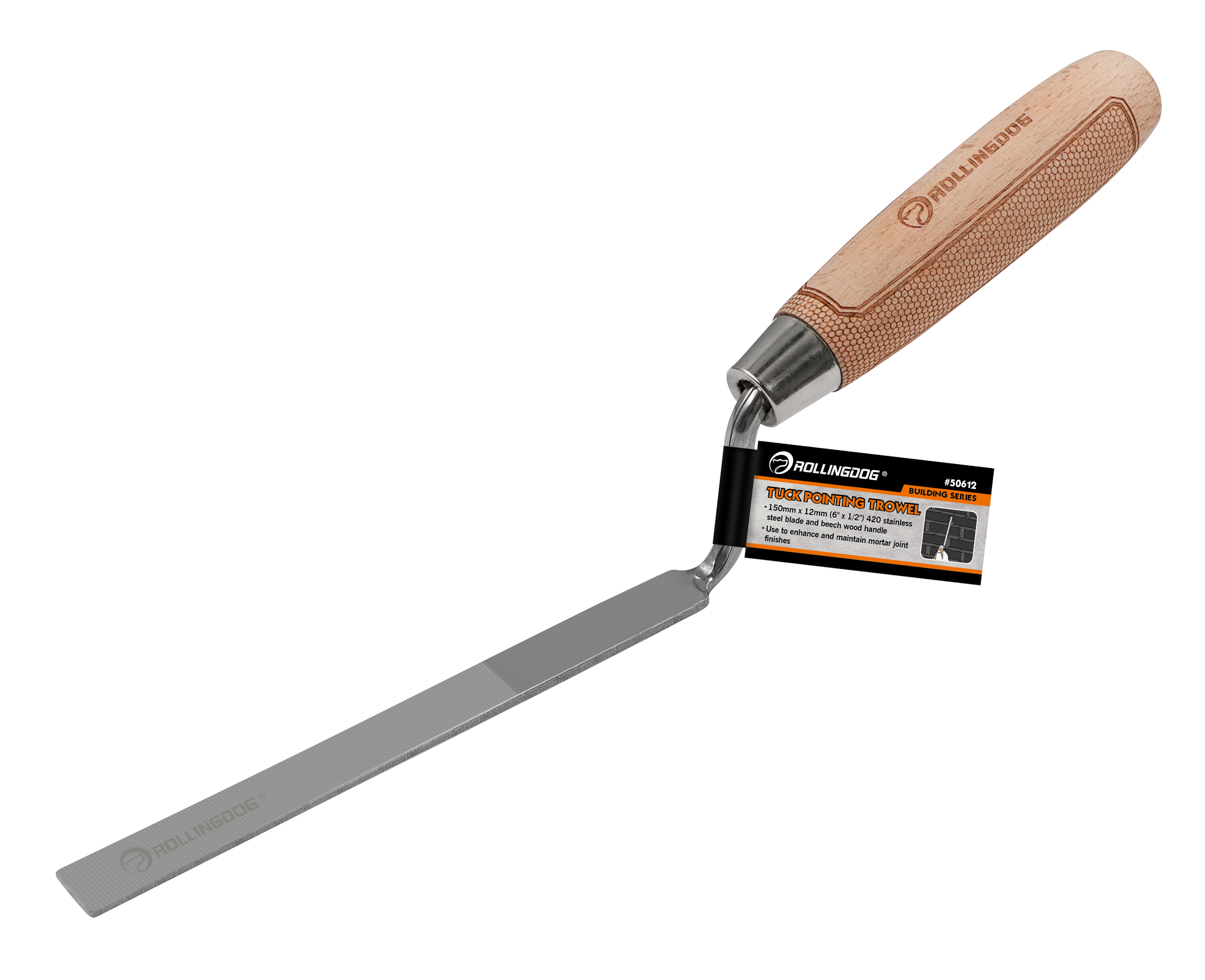 ROLLINGDOG USA 6" Tuck Pointing Trowel – 420 Stainless Steel Blade (3/8" & 1/2" Width Options) | Detail View | Pro Tool Haus