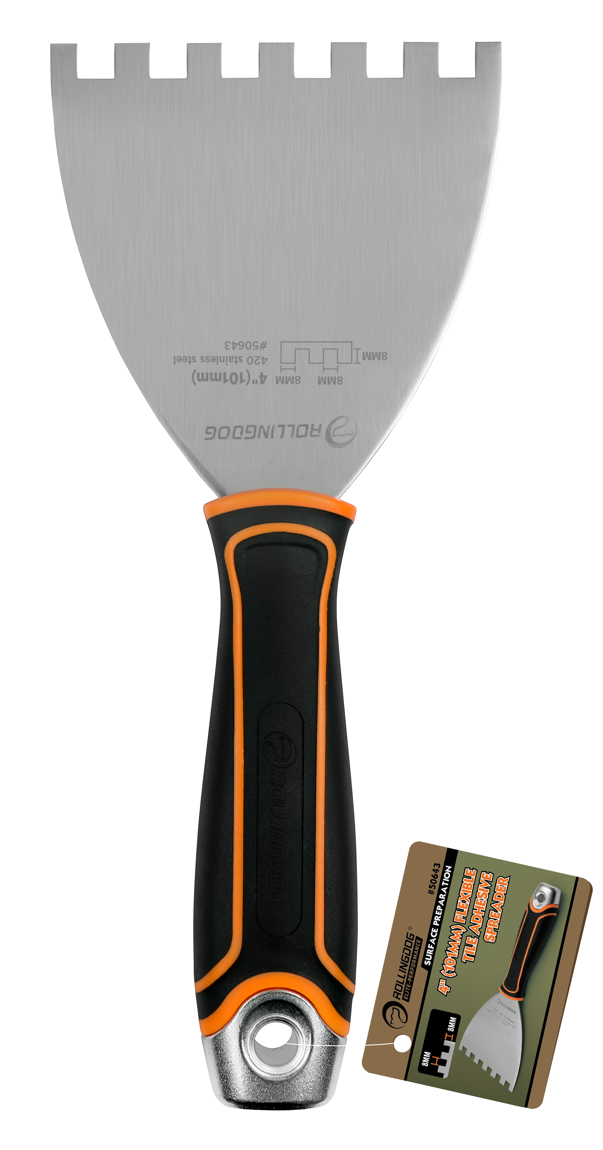 ROLLINGDOG USA 4" Flexible Notched Spreader for Adhesives & Coatings – 420 Stainless Steel (Multiple Tooth Sizes) | Detail...