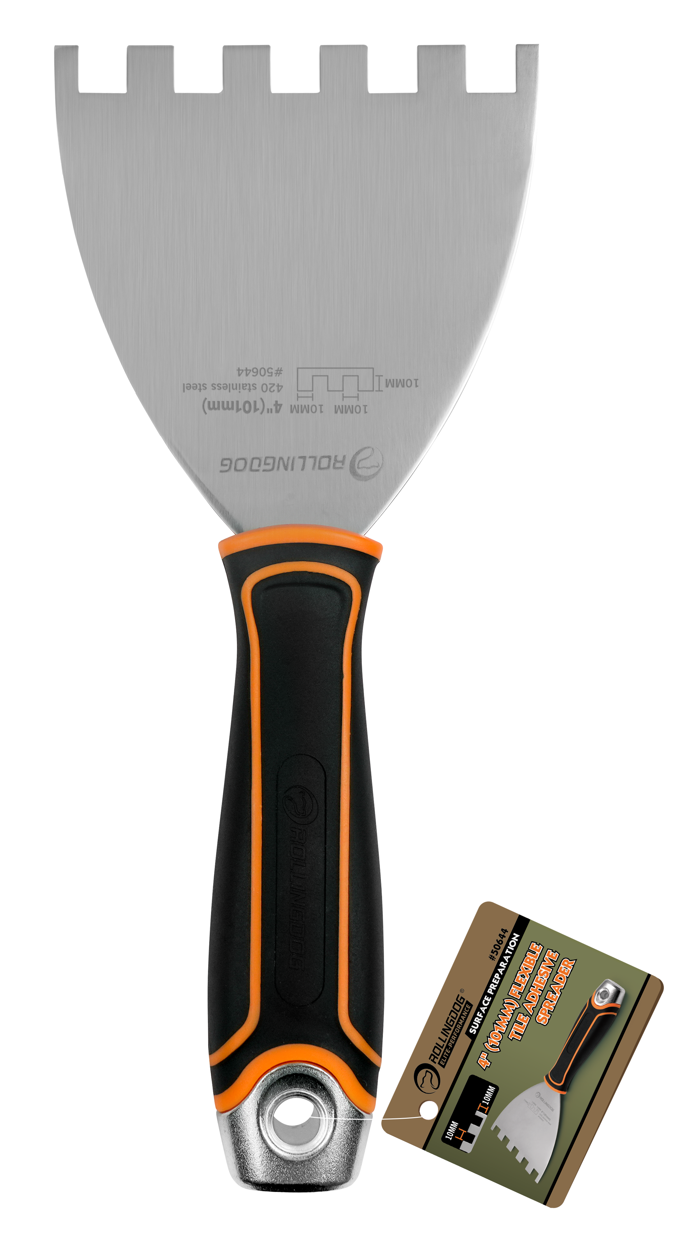 ROLLINGDOG USA 4" Flexible Notched Spreader for Adhesives & Coatings – 420 Stainless Steel (Multiple Tooth Sizes) | Featur...
