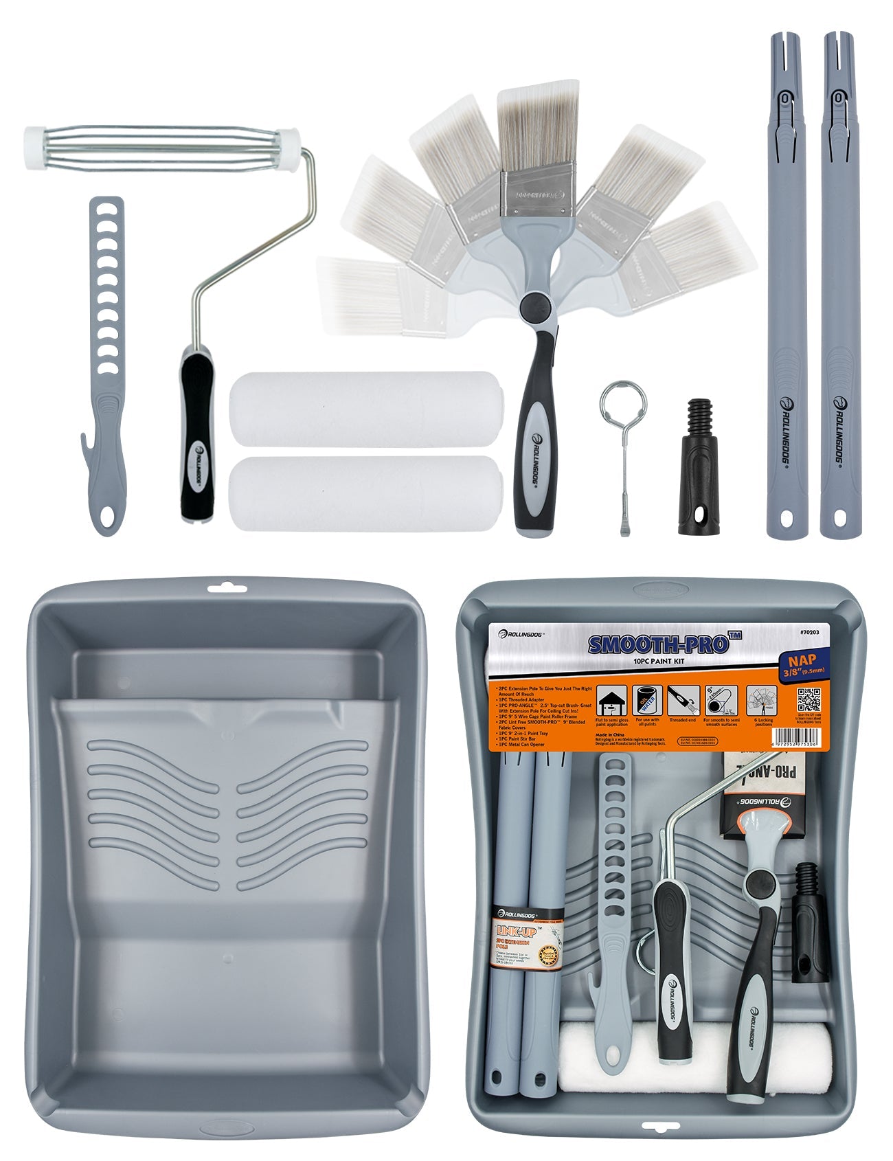 ROLLINGDOG USA SMOOTH-PRO™ 10PC Paint Kit – Complete Painting Set with Roller, Brush & Accessories | Pro Tool Haus