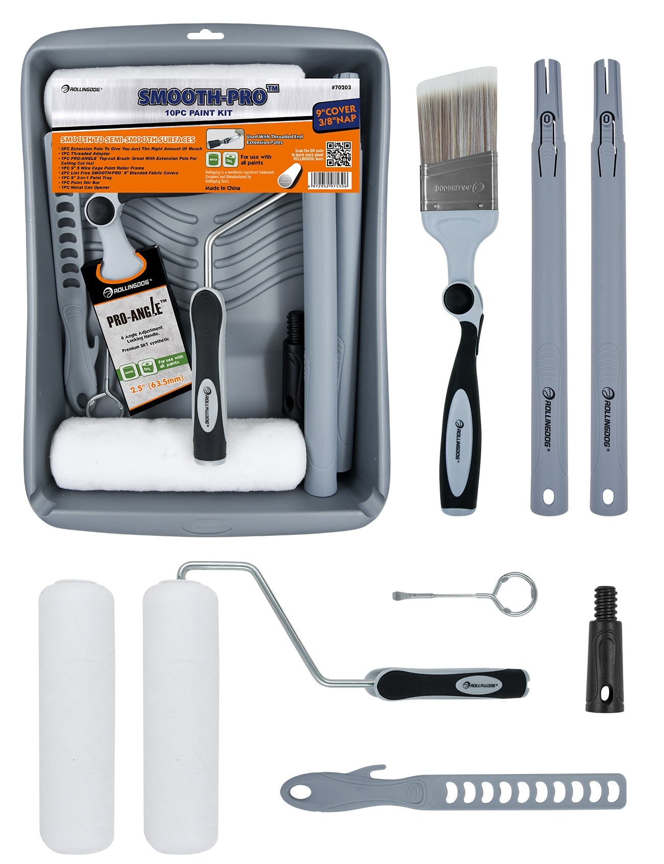ROLLINGDOG USA SMOOTH-PRO™ 10PC Paint Kit – Complete Painting Set with Roller, Brush & Accessories | Detail View | Pro Too...