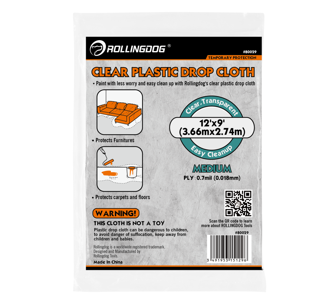ROLLINGDOG USA 12' x 9' Clear Plastic Drop Cloth - Surface Protection - Various Options Available | Application View | Pro...
