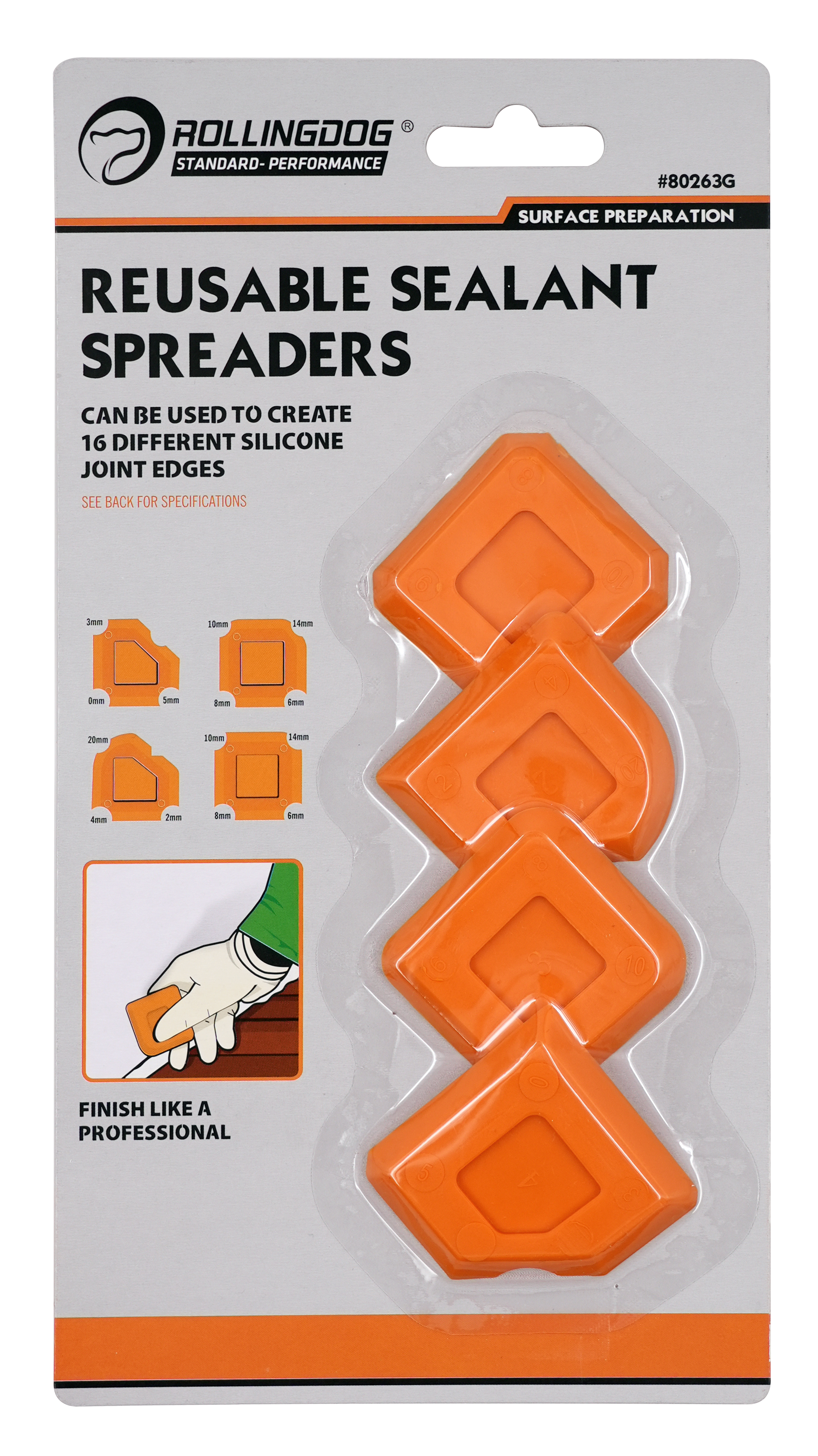 RollingDog reusable sealant spreaders with orange tools