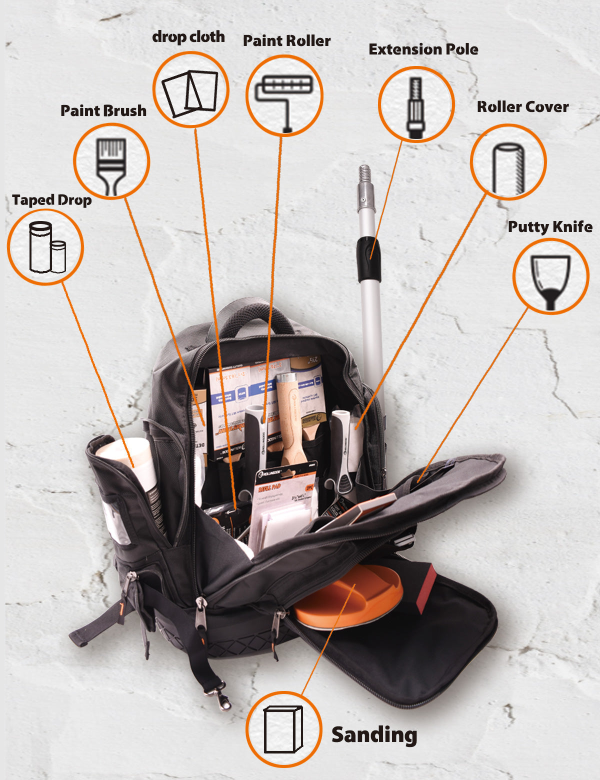 80999-Journeyman Painter's Backpack front view with painting tools