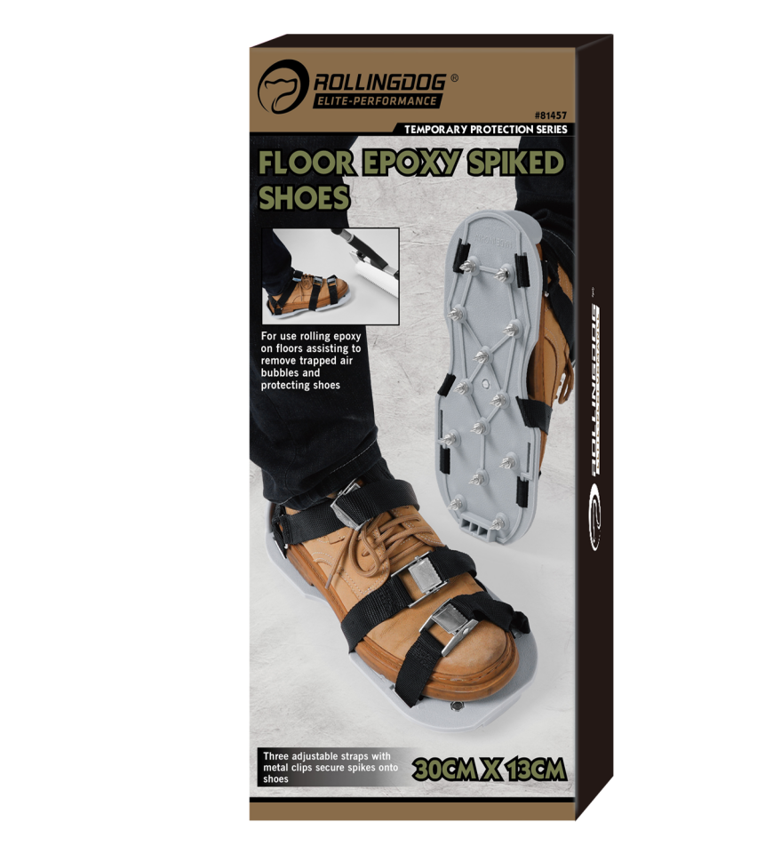 Adjustable strap-on epoxy spiked shoes for flooring applications