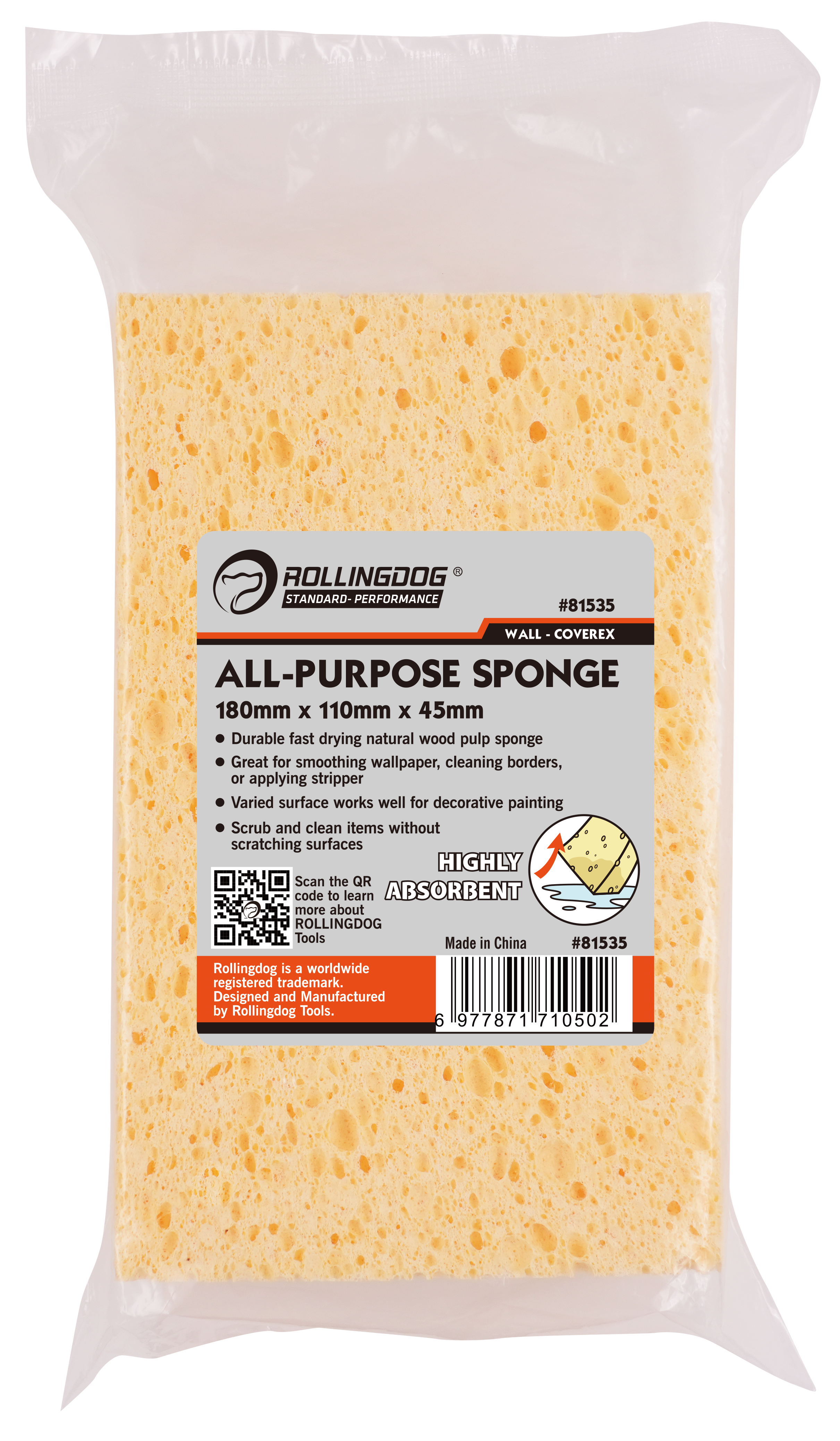 ROLLINGDOG USA NO TAG 7" All-Purpose Wood Pulp Sponge | Detail View | Pro Tool Haus