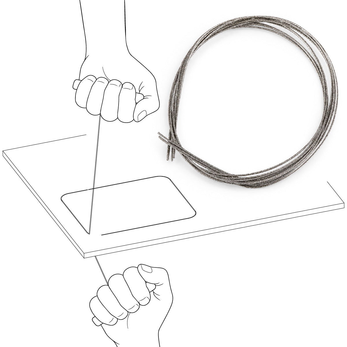 Corded wire used to make radius cuts in porcelain tile
