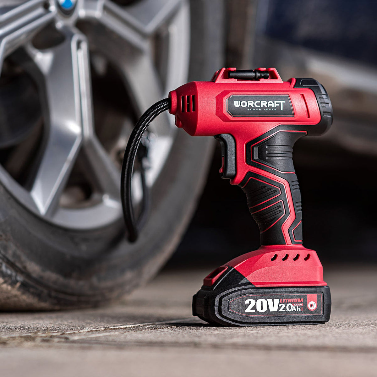 WorCraft 20V Cordless Tire Inflator Kit with 2.0Ah Battery Options & Charger