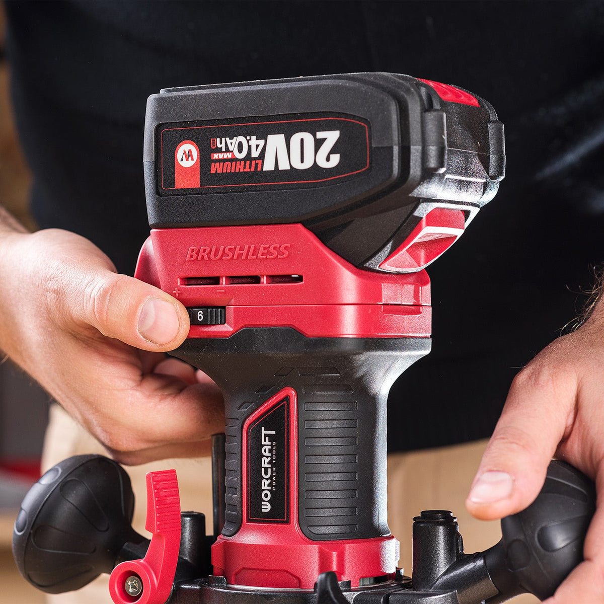 WorCraft 20V Brushless Cordless Router Kit with 4.0Ah Battery Options & Charger
