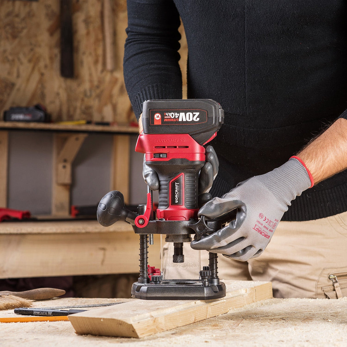 WorCraft 20V Brushless Cordless Router Kit with 4.0Ah Battery Options & Charger